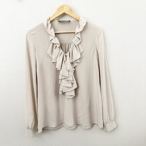 DEREK LAM | Beige Taupe Ruffle Front Blouse Top Shirt | Size 4